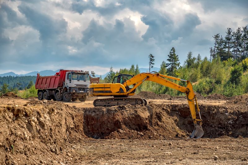 engin de chantier pour terrassement de maison