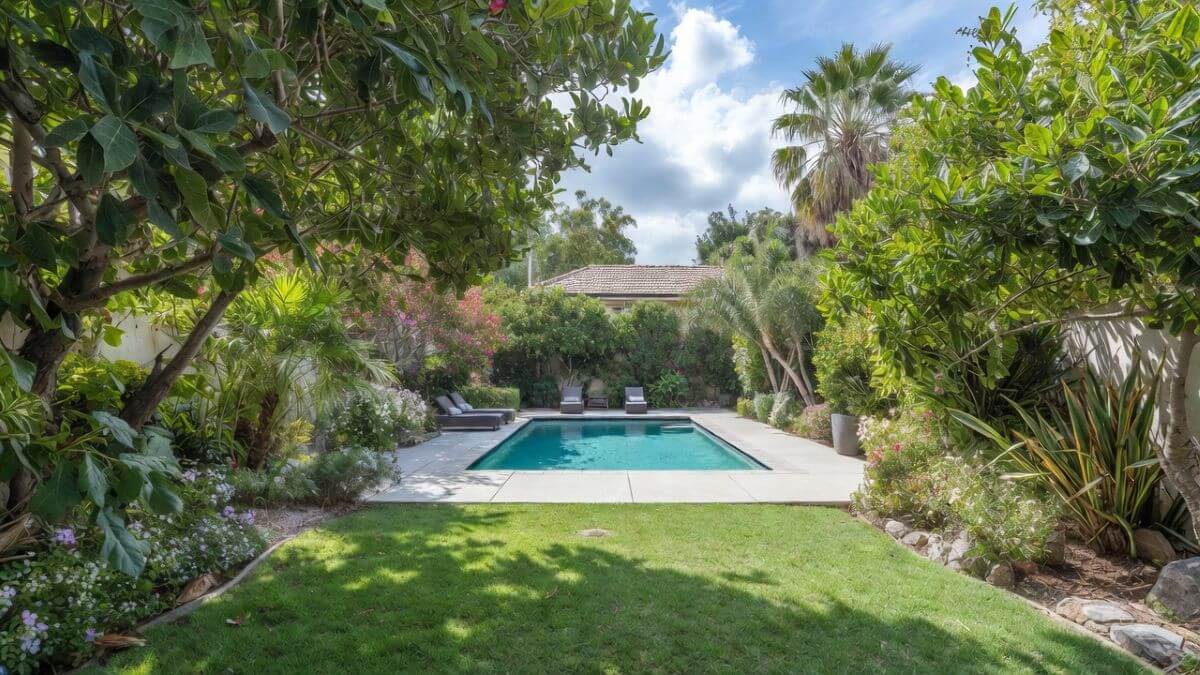 piscine béton installée dans jardin