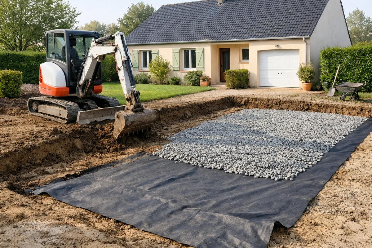 Préparation du terrain avant la pose de l'enrobé : décaissement et compactage