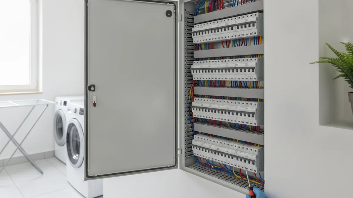 Tableau électrique moderne avec disjoncteurs lors d'une rénovation