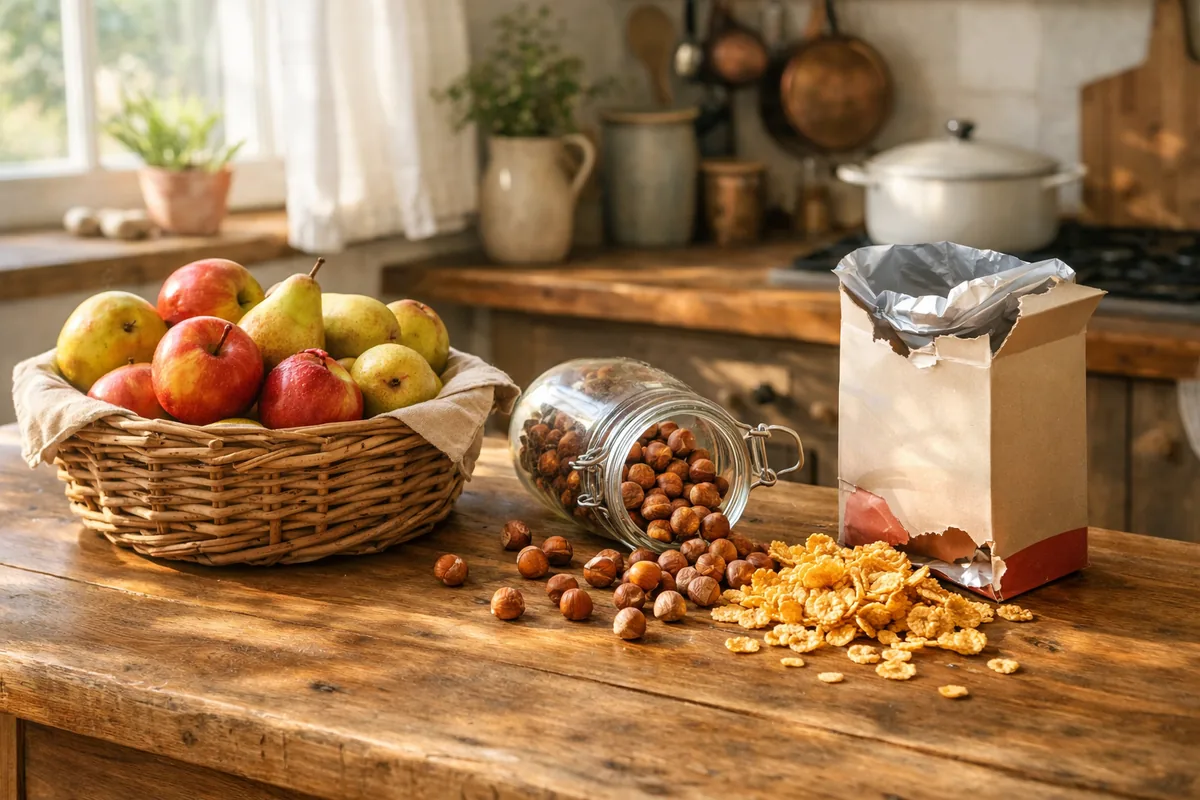 Aliments qui attirent un loir dans une cuisine : fruits, noix et céréales