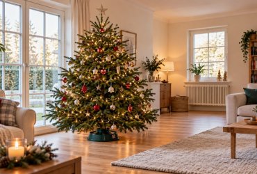 Salon chaleureux décoré pour Noël