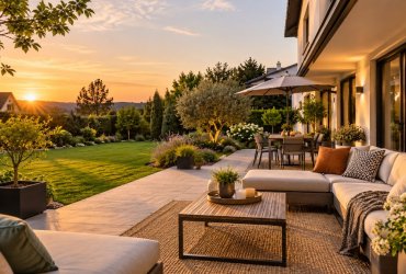Terrasse luxueuse au coucher du soleil