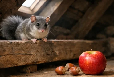 Loir gris dans les combles d'une maison près de provisions